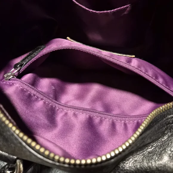 Coach Ashley Black Pebbled Leather Satchel Bag | Purple Lining | F15445 - Picture 8 of 11